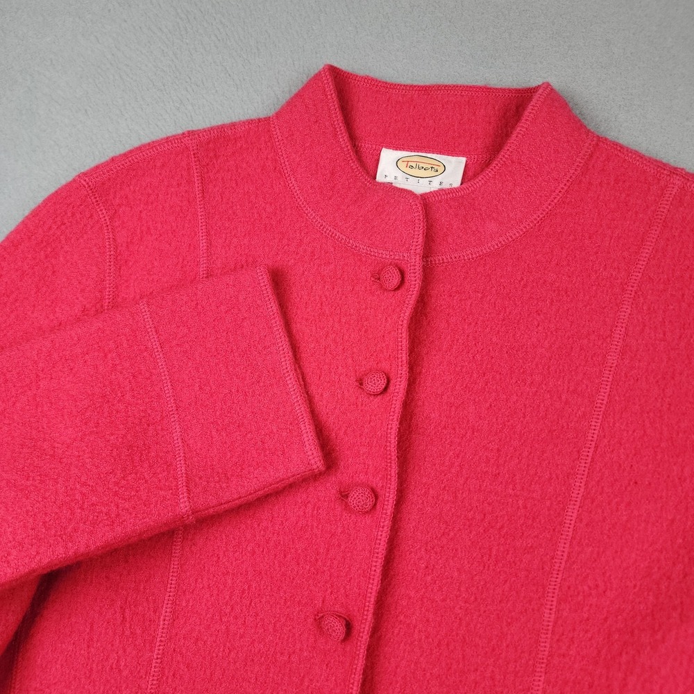 Talbots Cardigan Sweater Womens M Petite Pink 100% Wool Mock Neck Button Front